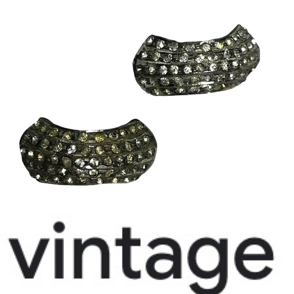 Art Deco Half Hoop Set of 2 Rhinestone Brooches - Picture 3 of 13